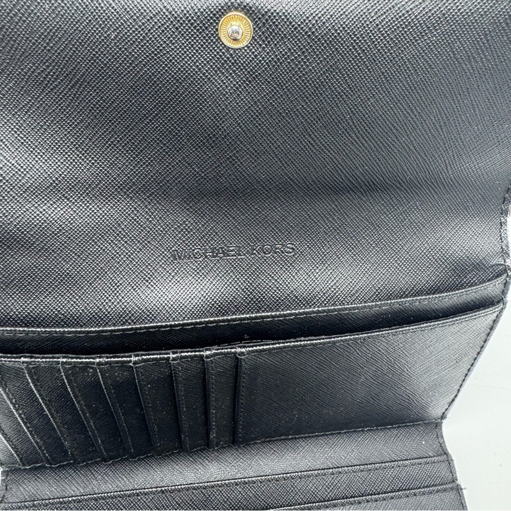 Michael Kors Jet Set Travel Crossgrain Leather Tri-Fold Wallet Black - Picture 6 of 9